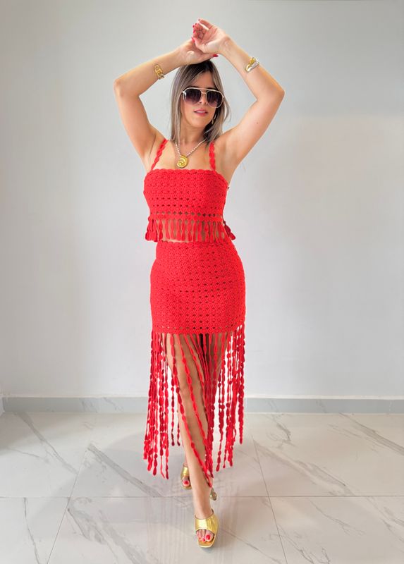 Tomato Crochet Skirt Set
