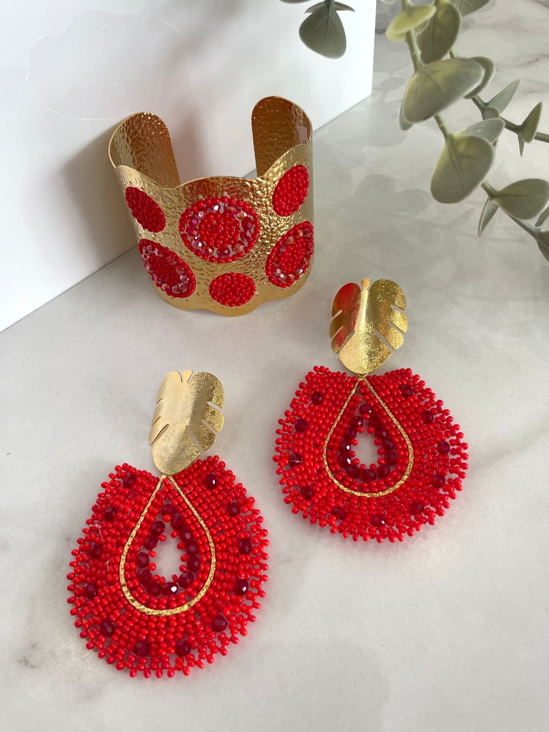 Red &amp; Gold Earrings Set