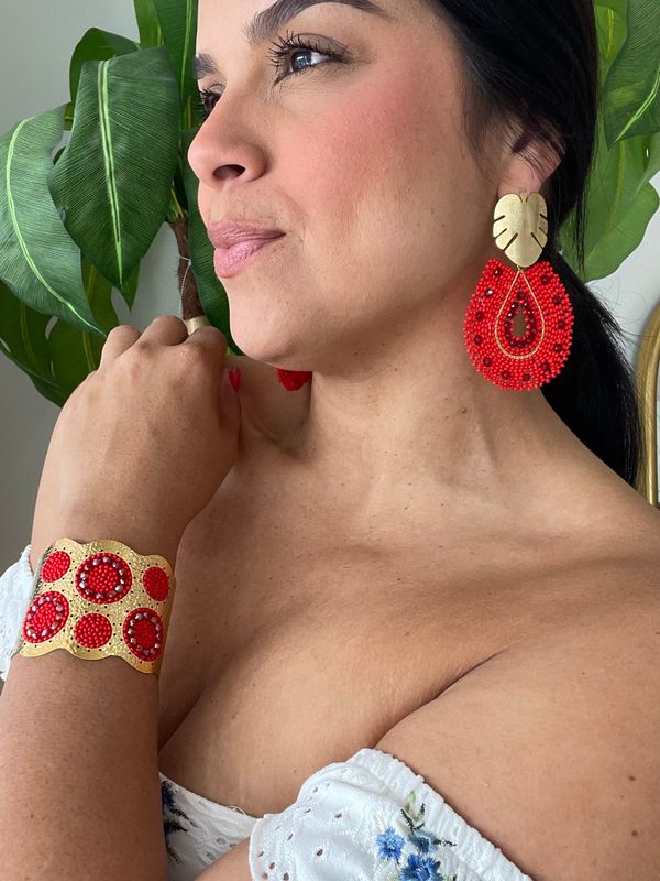 Red &amp; Gold Earrings Set
