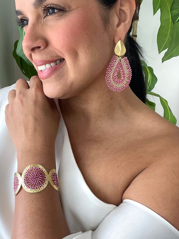 Pink &amp; Gold Earrings Set