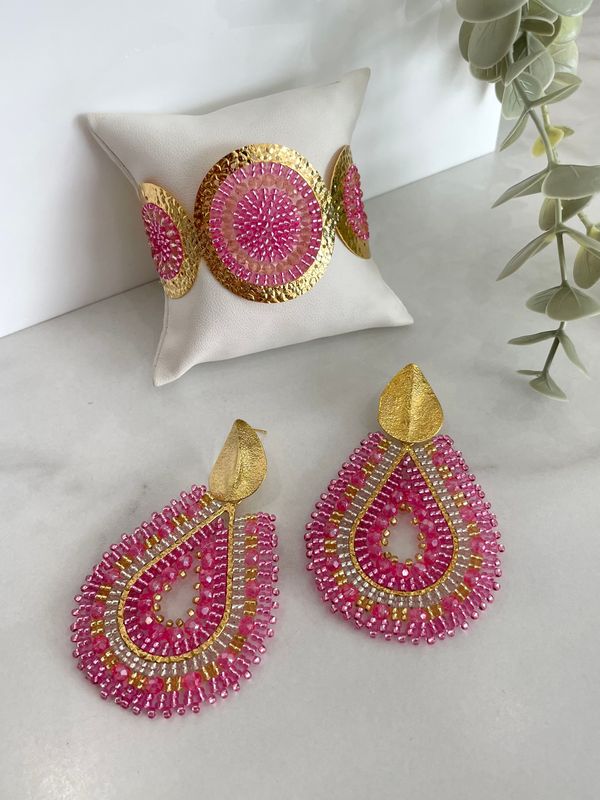 Pink &amp; Gold Earrings Set