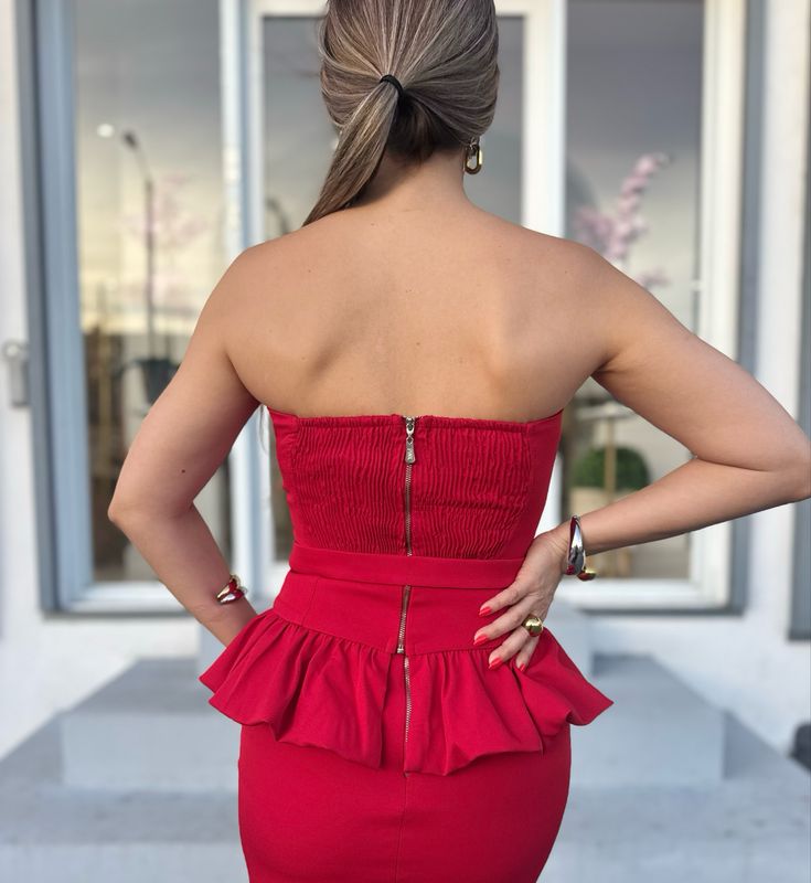 Red Strapless Classy Premium Collection Skirt Set