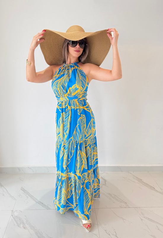 Blue &amp; Yellow Print Maxi Dress