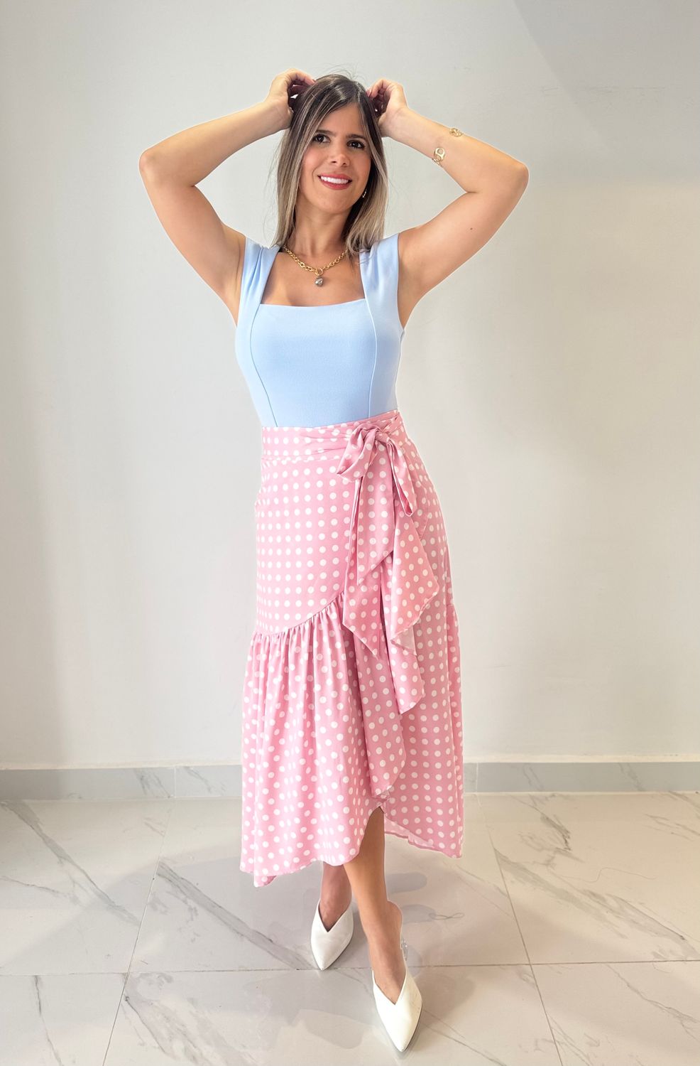 Pink Polka Dots Wrap Around Skirt