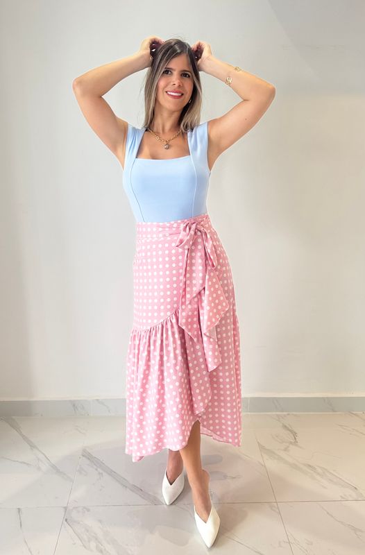Pink Polka Dots Wrap Around Skirt