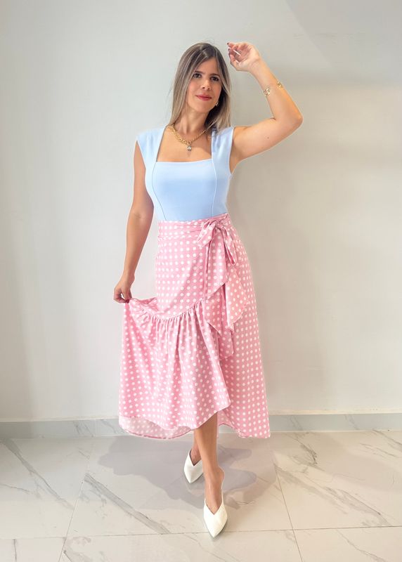 Pink Polka Dots Wrap Around Skirt