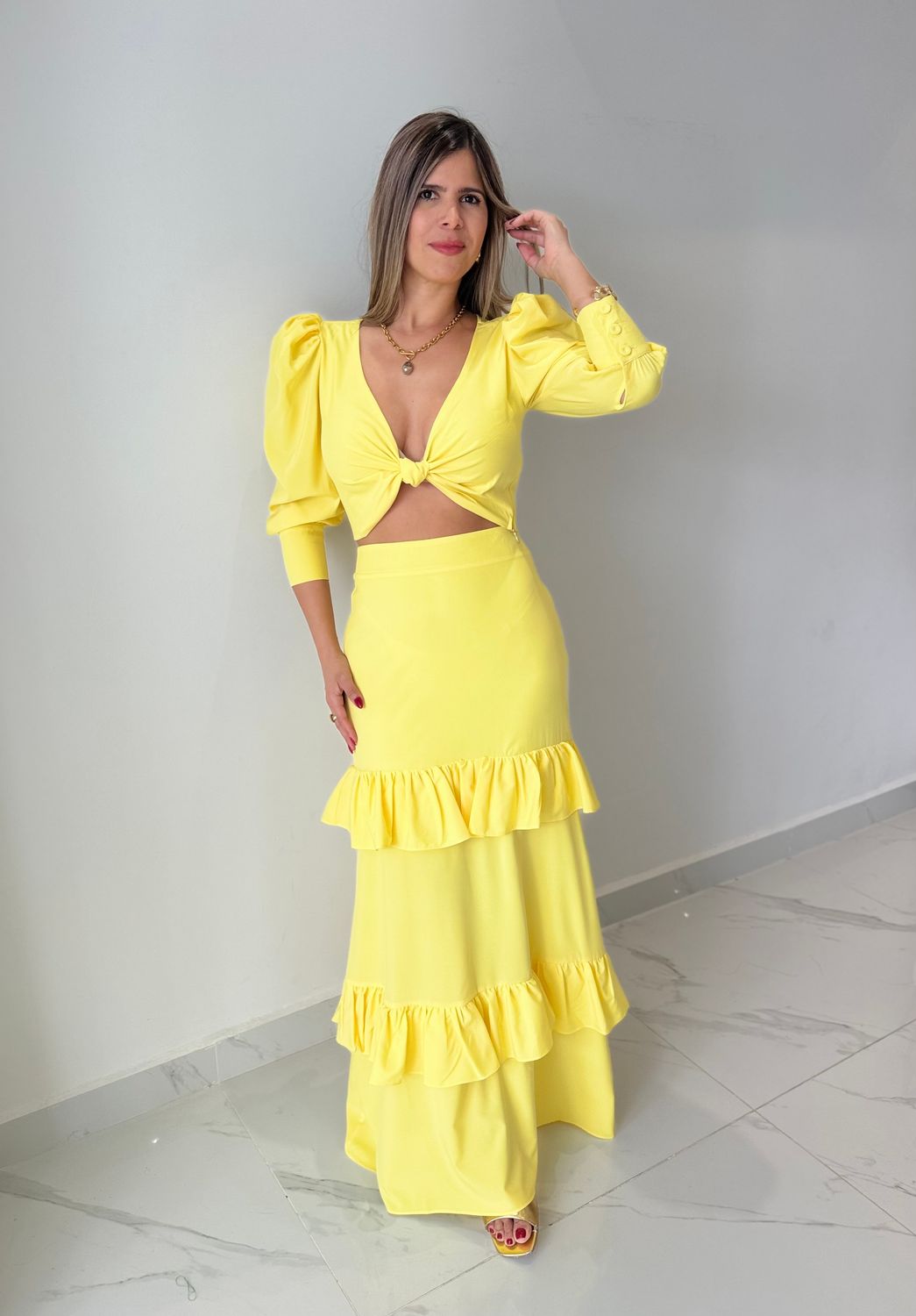 Yellow Spring Nostrum Brand Skirt Set