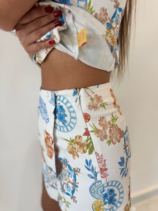 White Printed Vest Skort Set