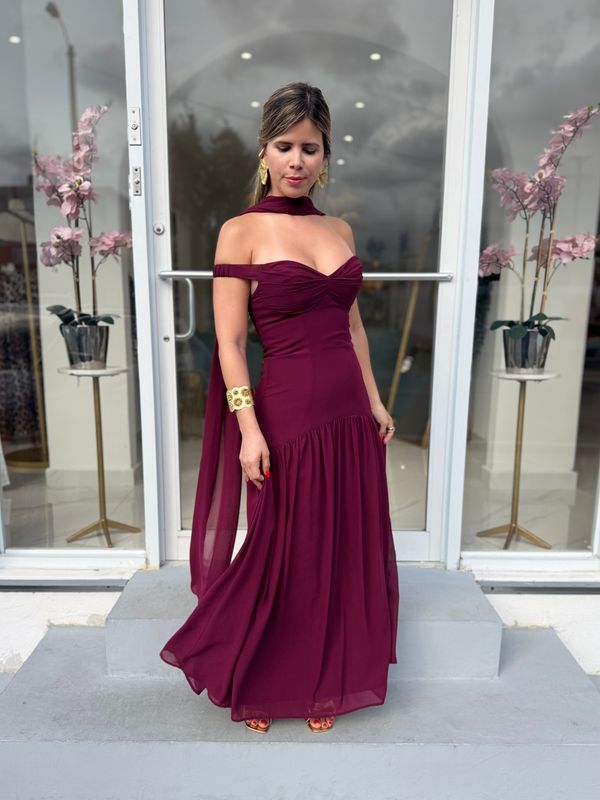 Burgundy Off Shoulder Formal Dress