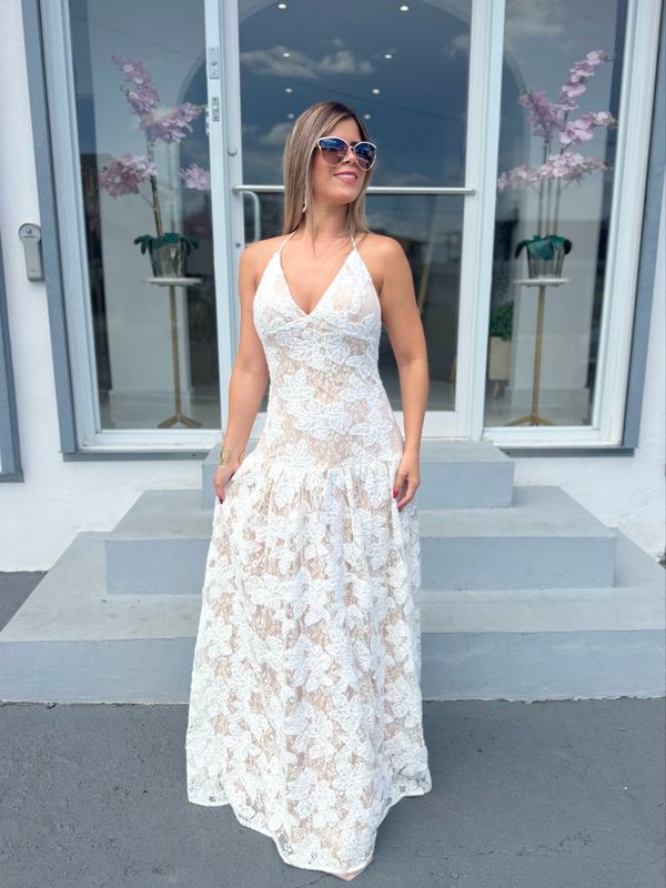 Nude With Lace Halter Dress