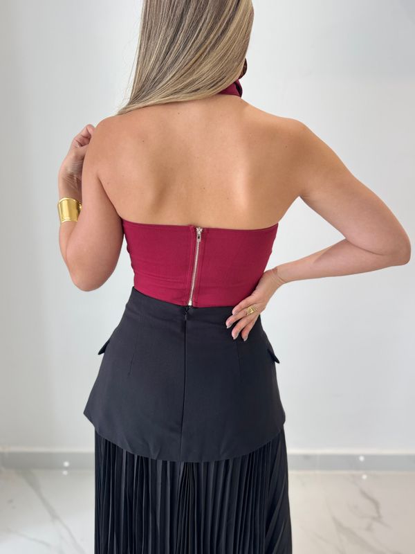 Burgundy Bustier With Necktie