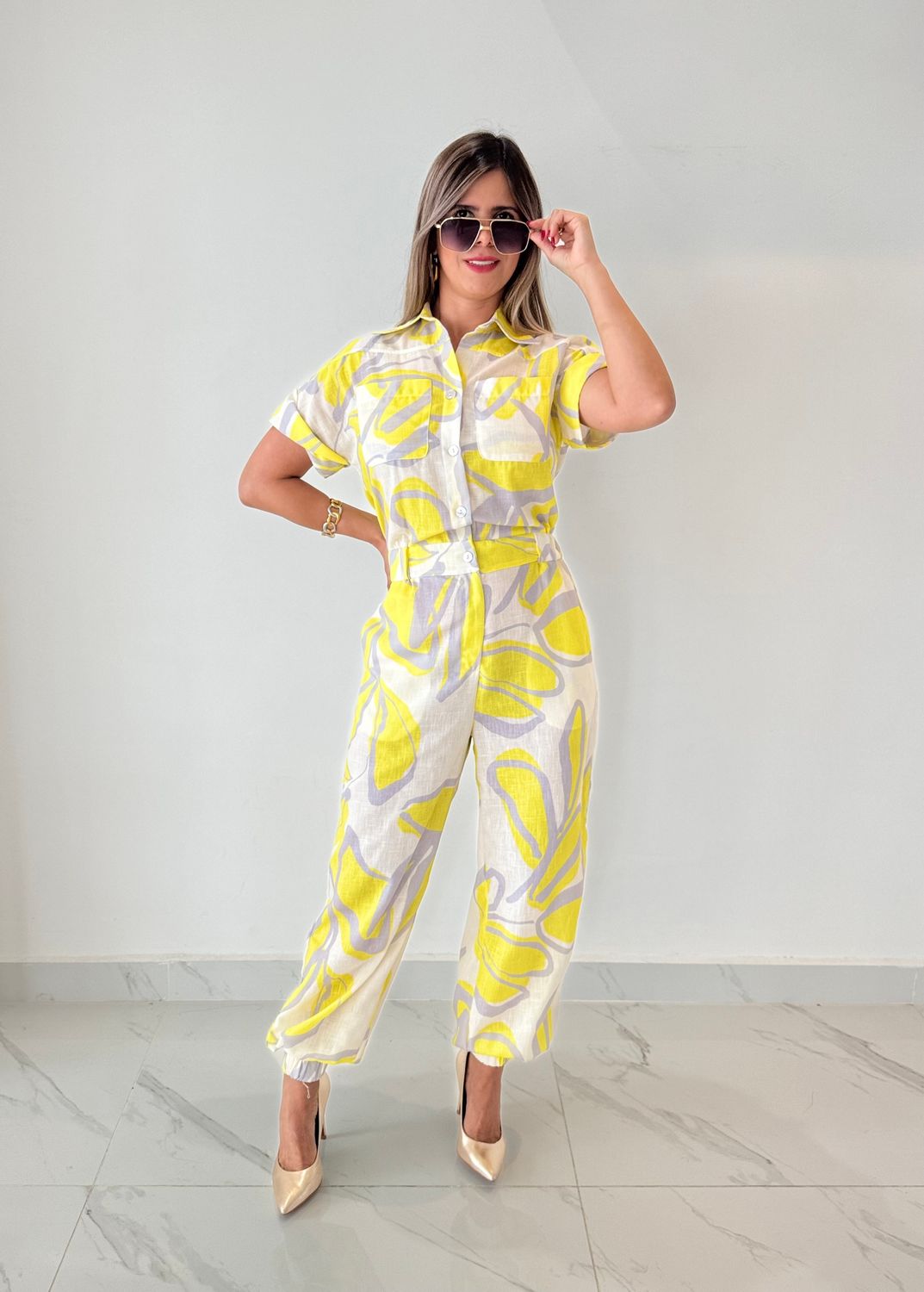 Yellow Printed Nostrum Brand Jumpsuit