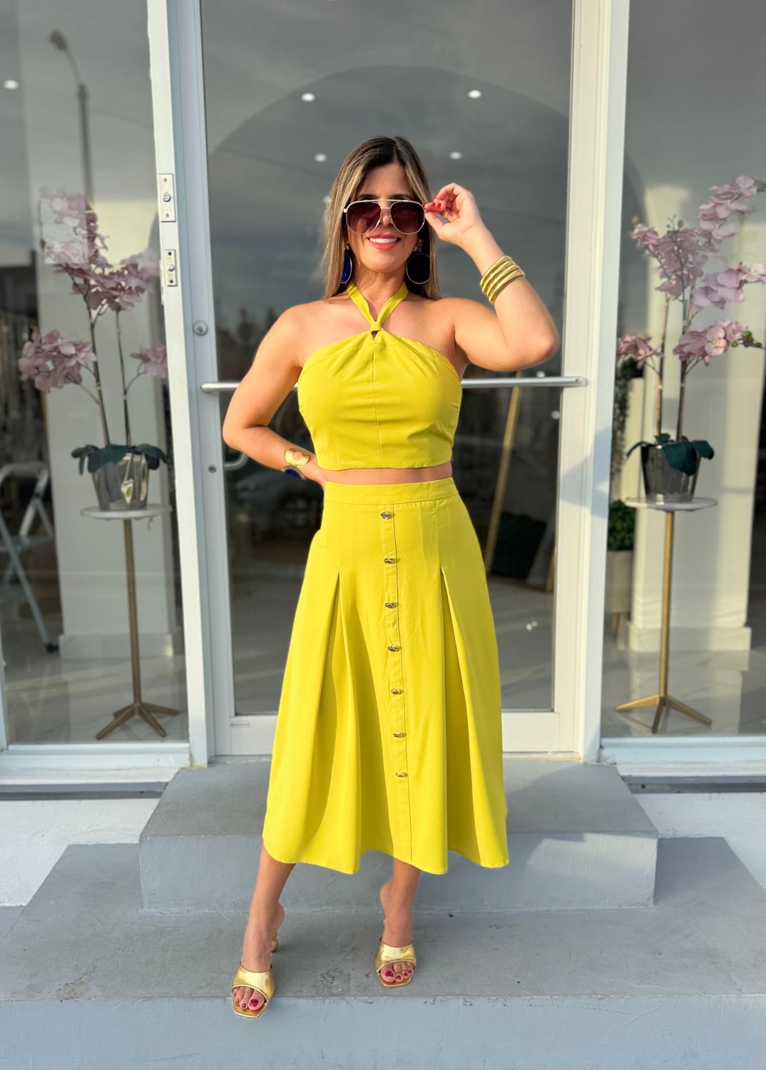 Lime Green Midi Skirt Set