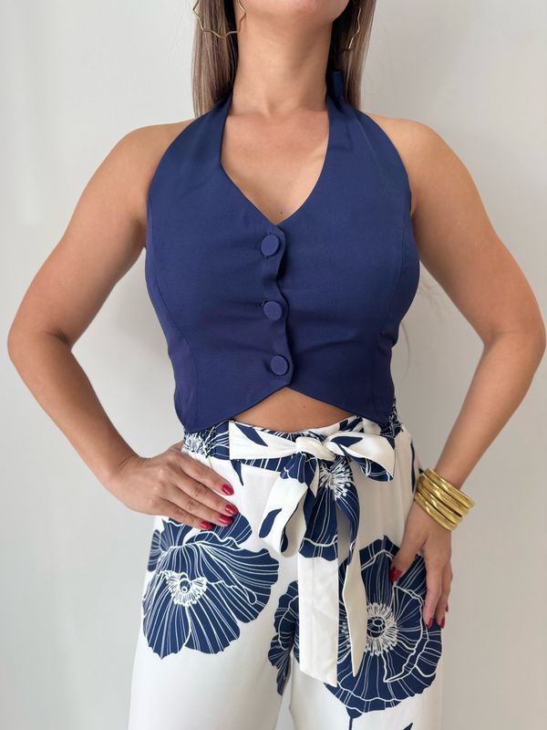 Navy Printed Casual Pant Set
