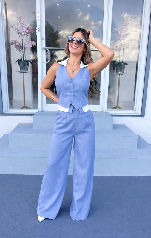 Blue Business Vest Pant Set