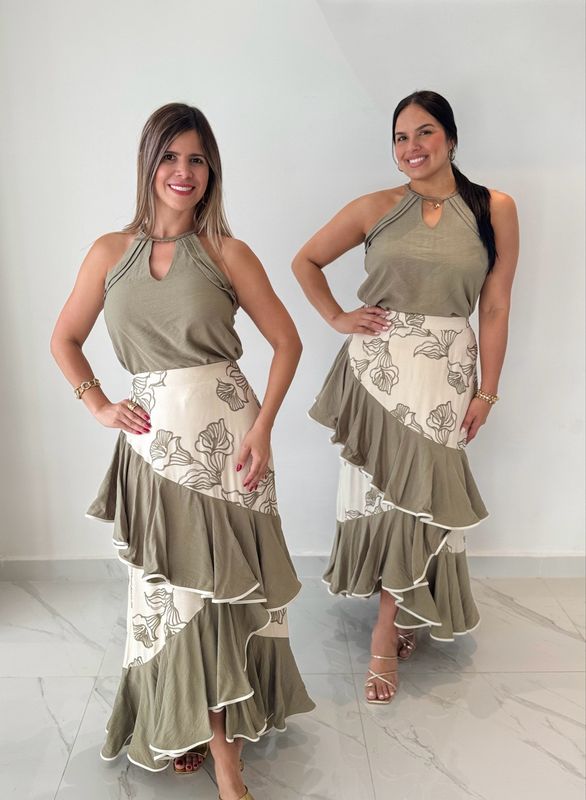 Sage Flowers Exclusive Skirt Set