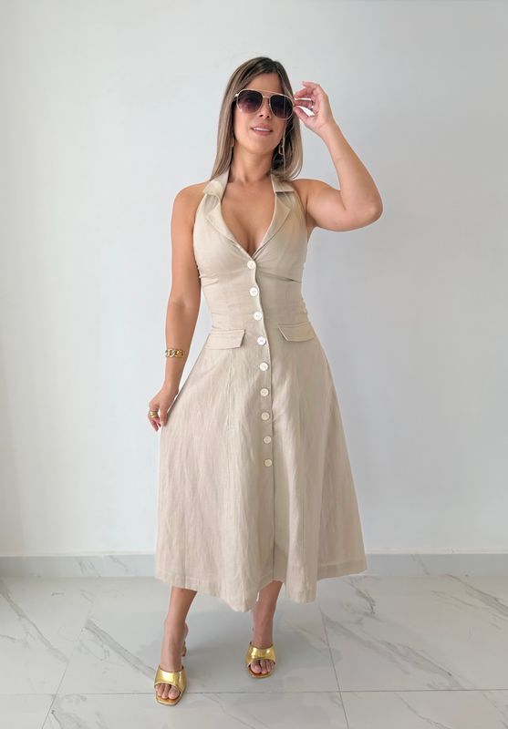 Beige Elegant Midi Dress