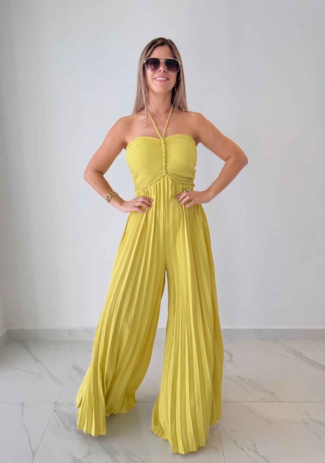 Lime Green Pleated Jumpsuit