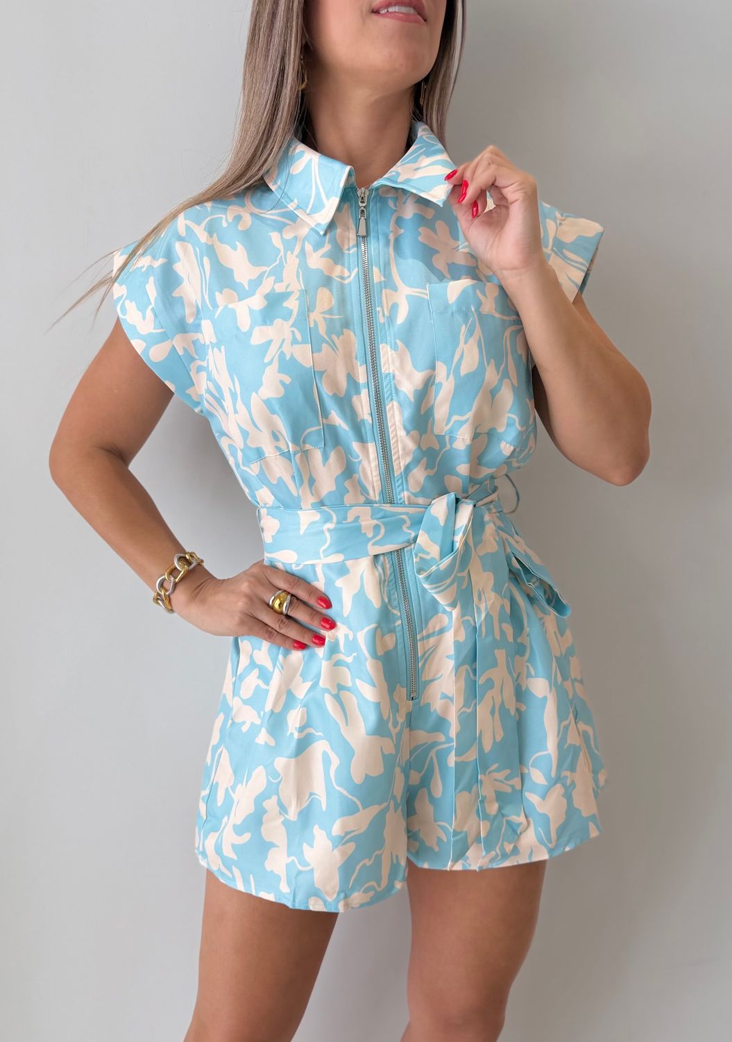 Light Blue Printed Romper