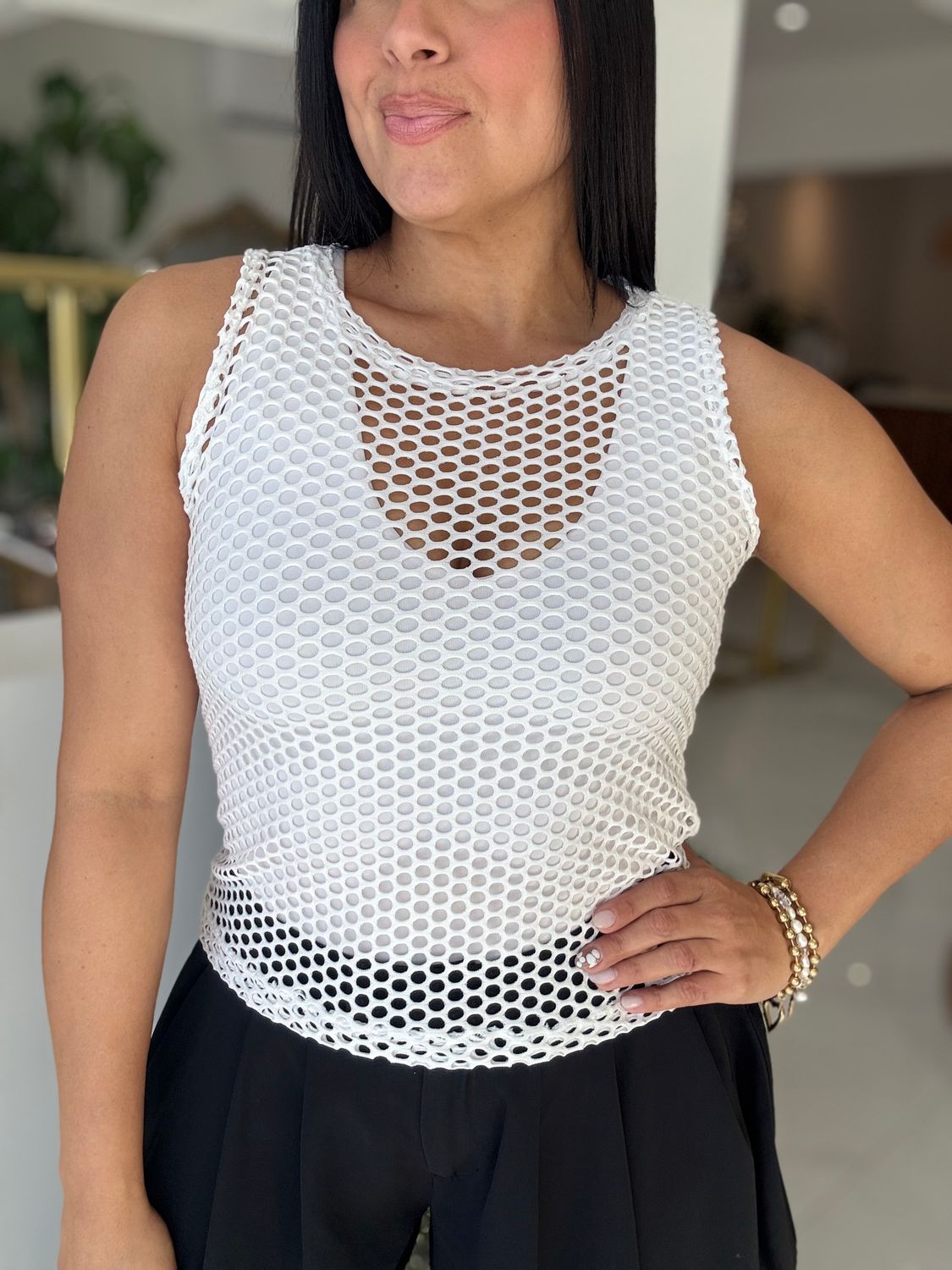 White Mesh Sport Top