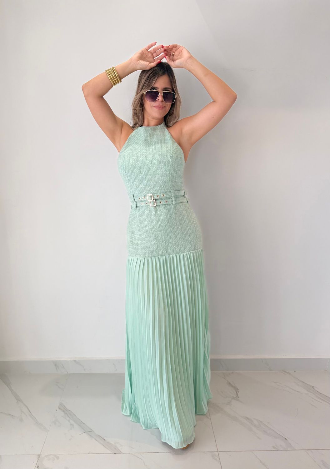 Mint Elegant Pleated Dress