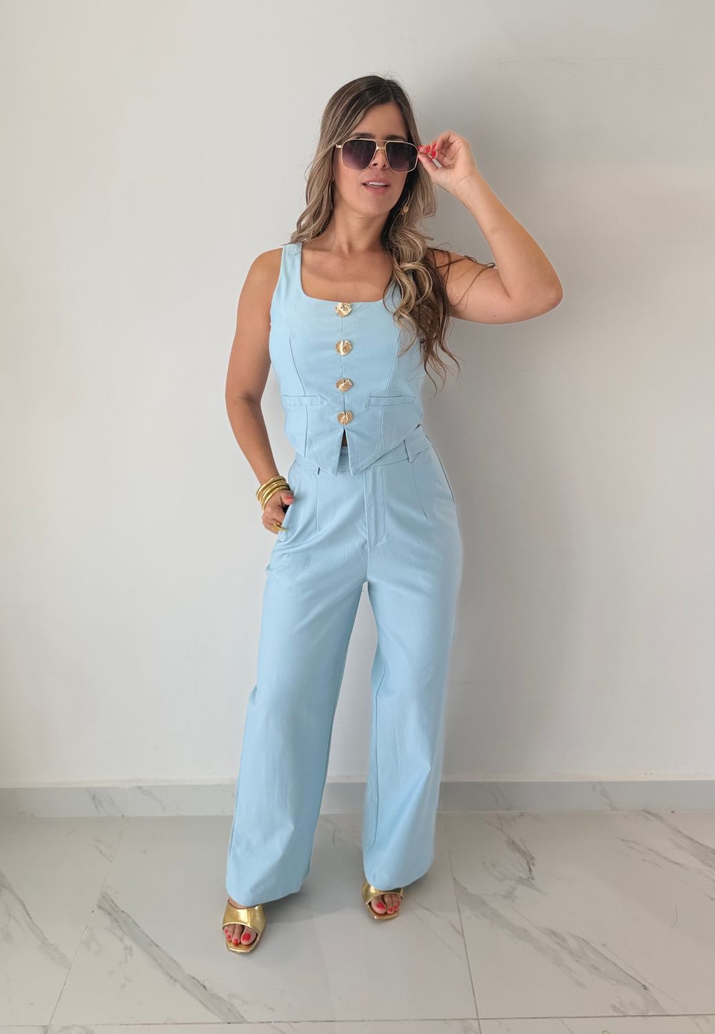 Light Blue Vest Pant Set