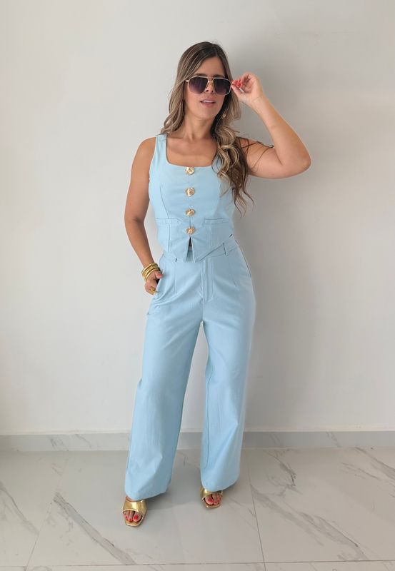 Light Blue Vest Pant Set