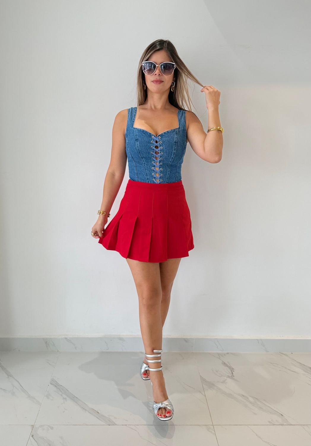 Red Pleated Skort