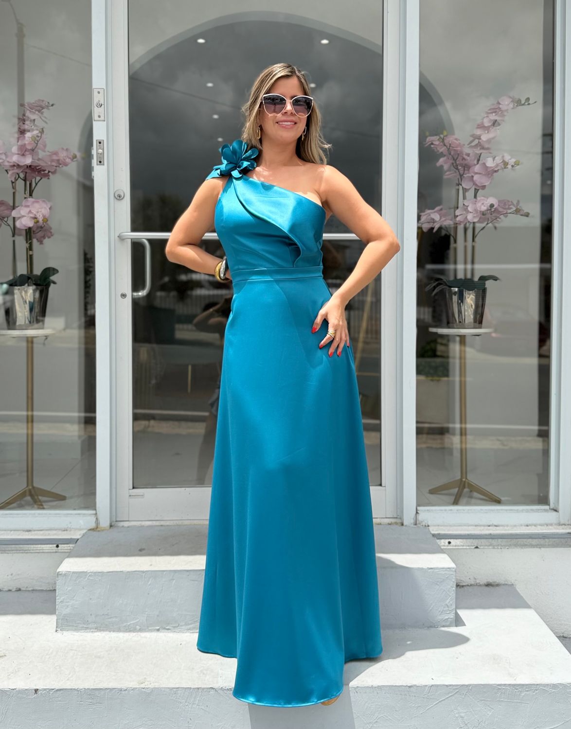 Teal Exclusive One Shoulder Formal Dress