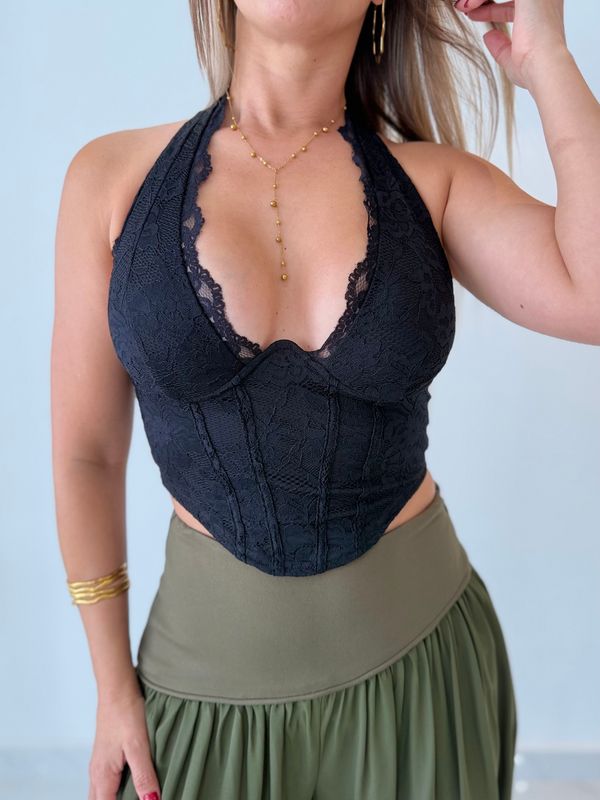 Black Halter Lace Bustier