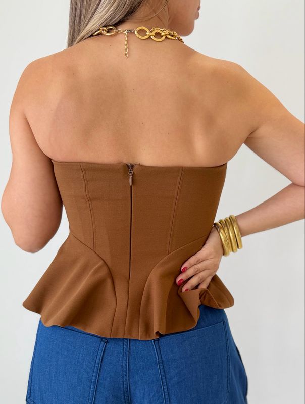 Camel Strapless Peplum Top
