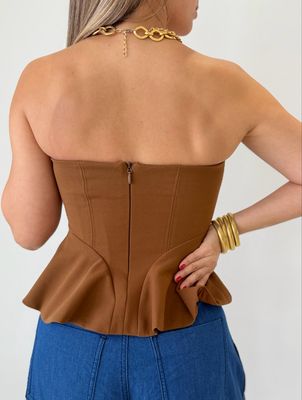 Camel Strapless Peplum Top