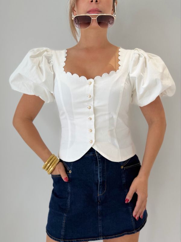 White Puffy Sleeves Blouse