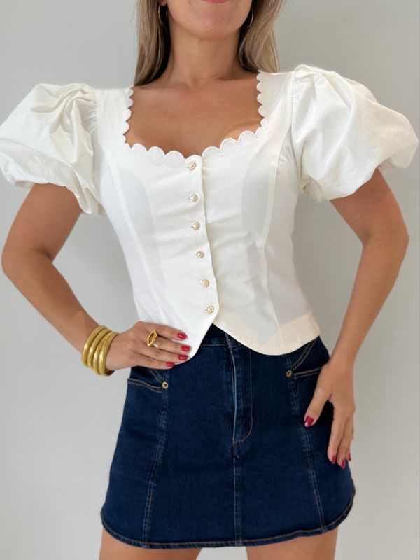 White Puffy Sleeves Blouse