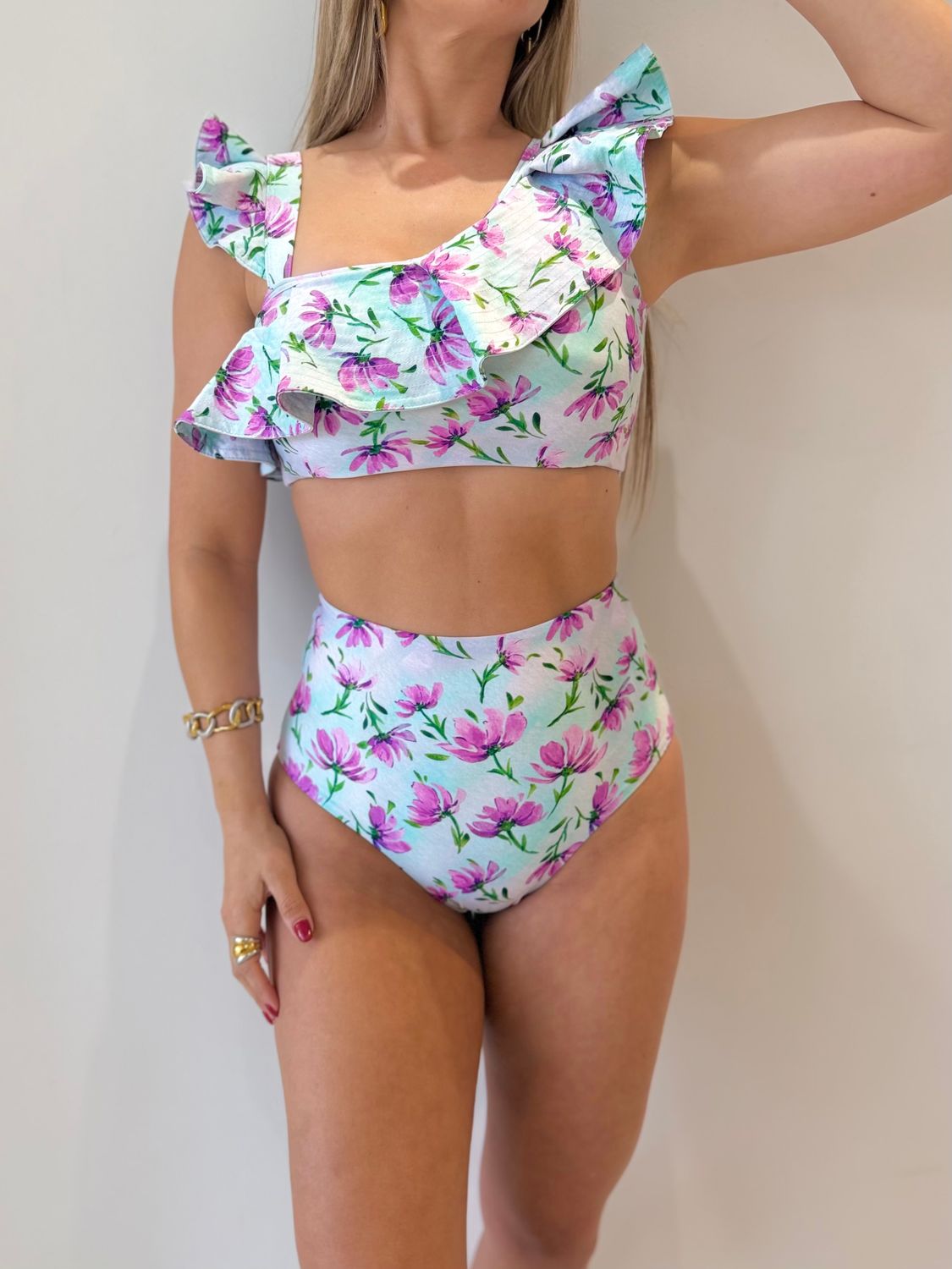Pink Flowers Exclusive Designer High Waisted Bikini
