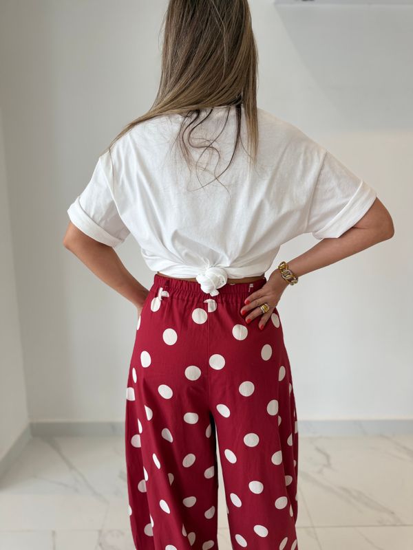 Burgundy Polka Dots Barrel Pant