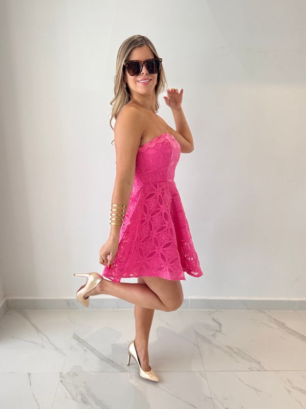 Pink Lace Strapless Short Dress