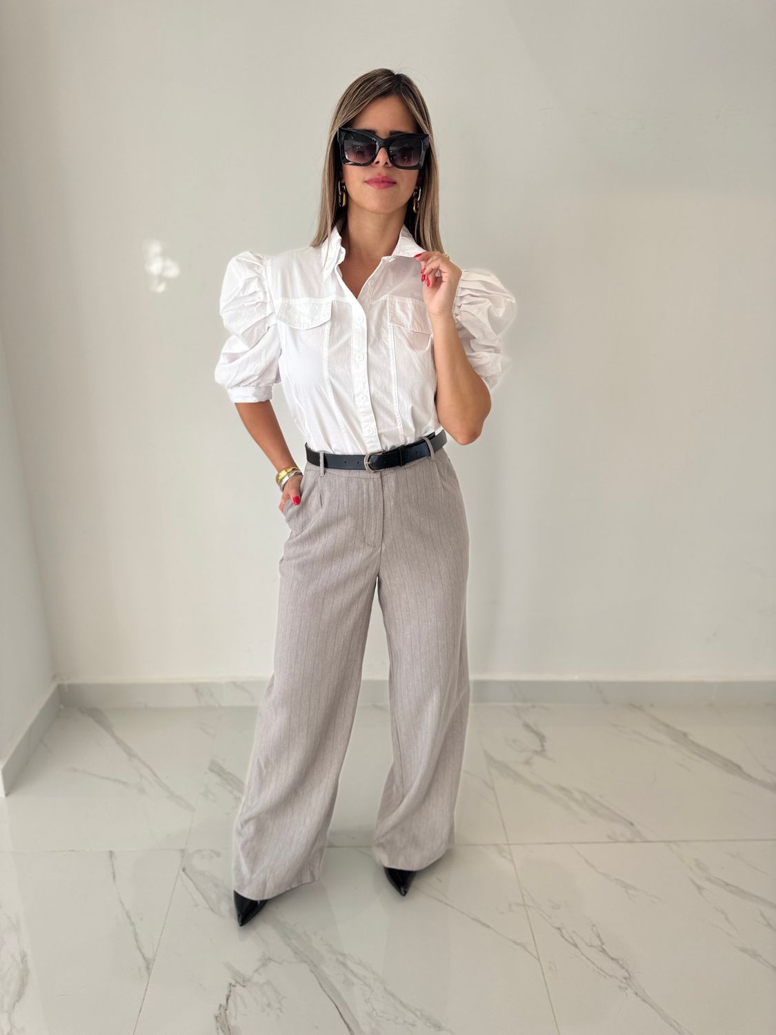 Gray Business Belt Pant
