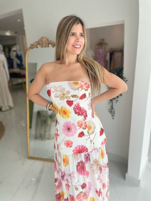 Flowers Strapless Maxi Dress