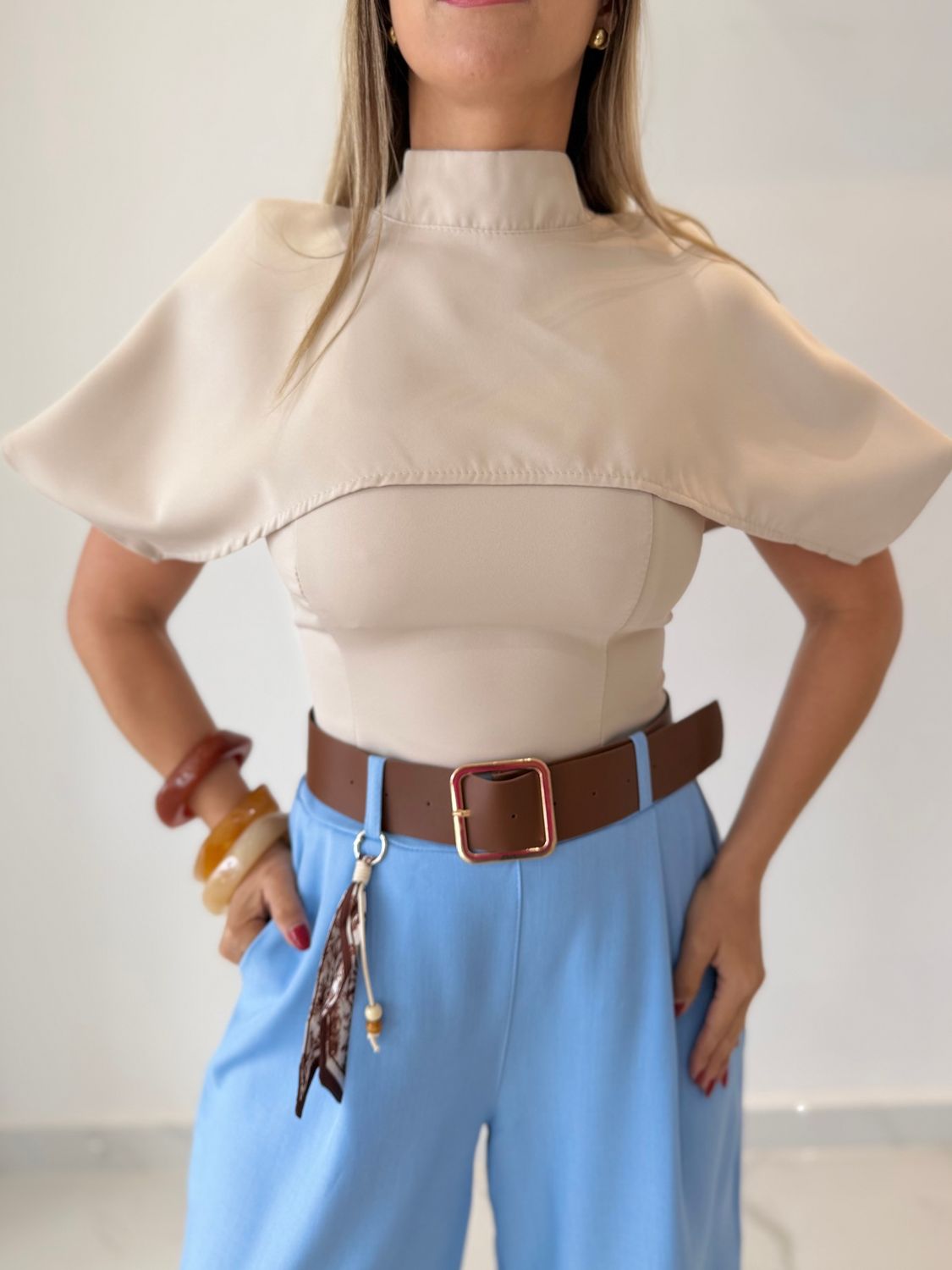 Beige Fashion 2 in 1 Top