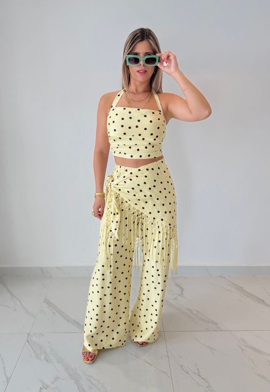 Polka Dots Pant Set With Scarf