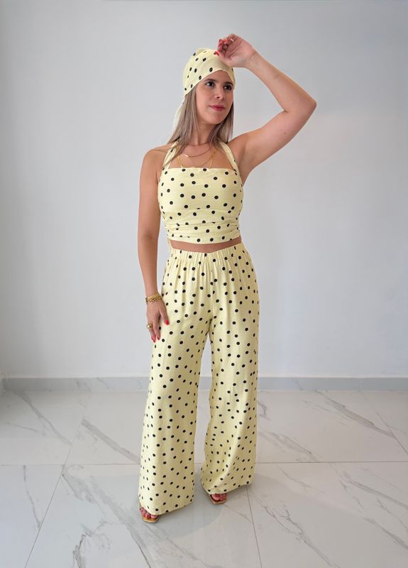 Polka Dots Pant Set With Scarf
