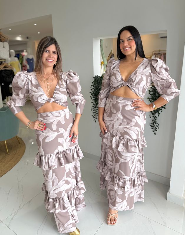 Grey Printed Nostrum Brand Skirt Set