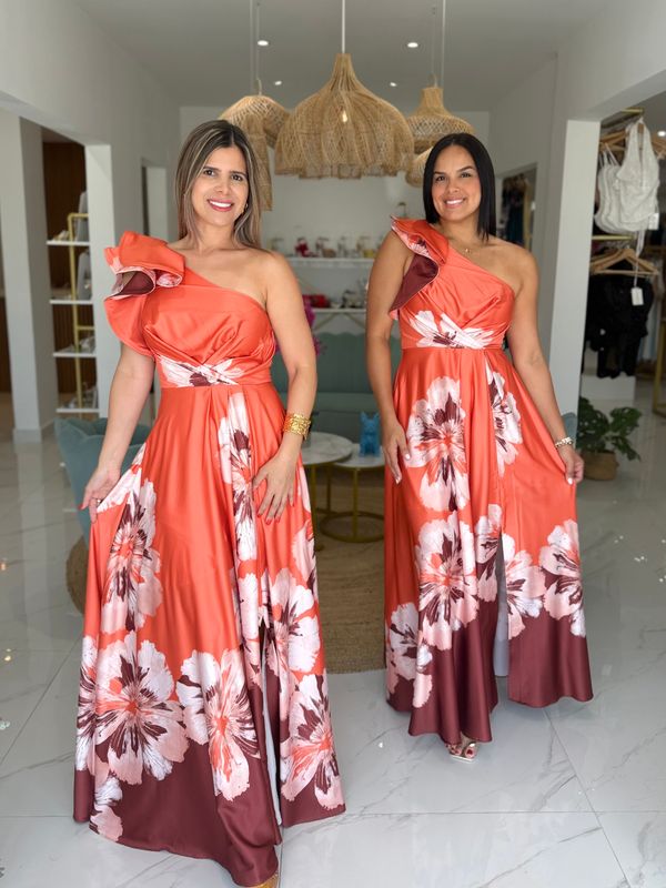Orange Floral One Shoulder Exclusive Collection Dress