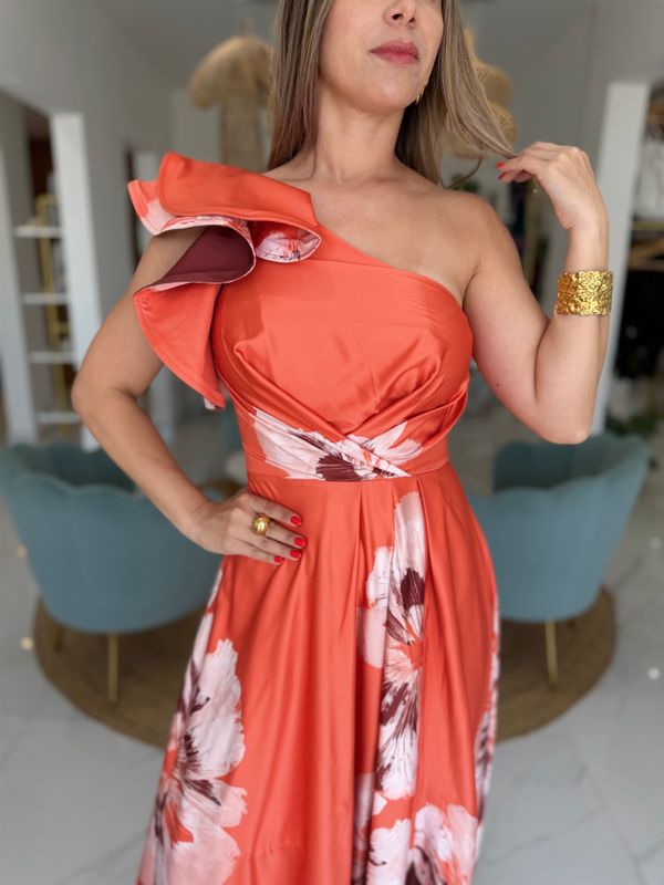 Orange Floral One Shoulder Exclusive Collection Dress