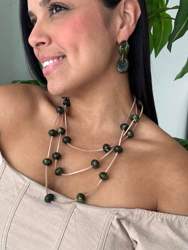 Olive Green Casual Necklace Set