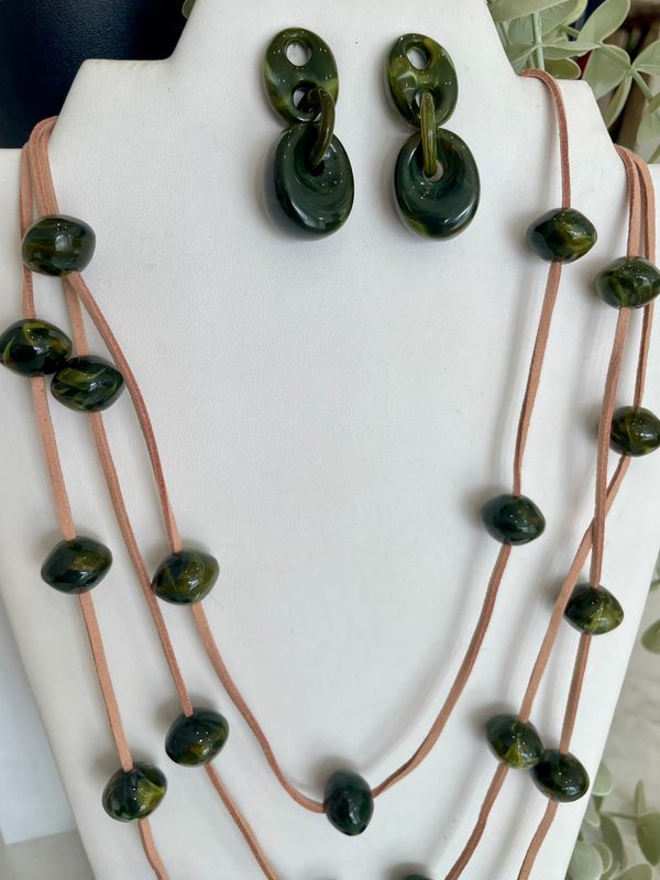 Olive Green Casual Necklace Set