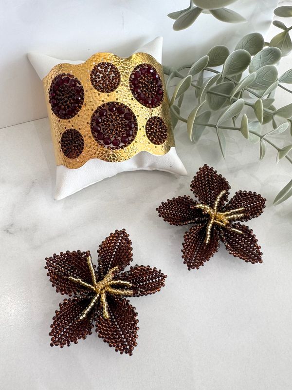Brown Beads Flowers Jewerly Set