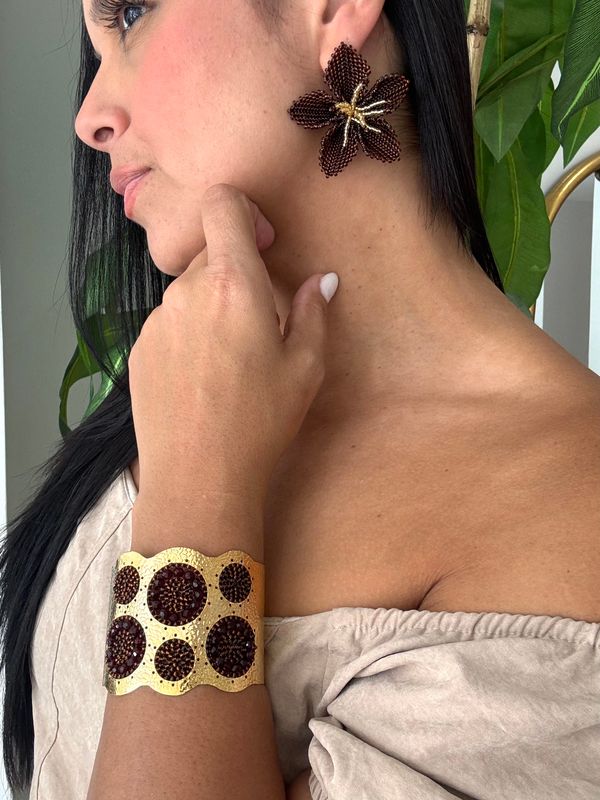 Brown Beads Flowers Jewerly Set