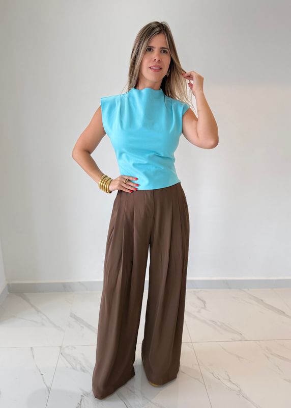 Aqua High Neck Blouse